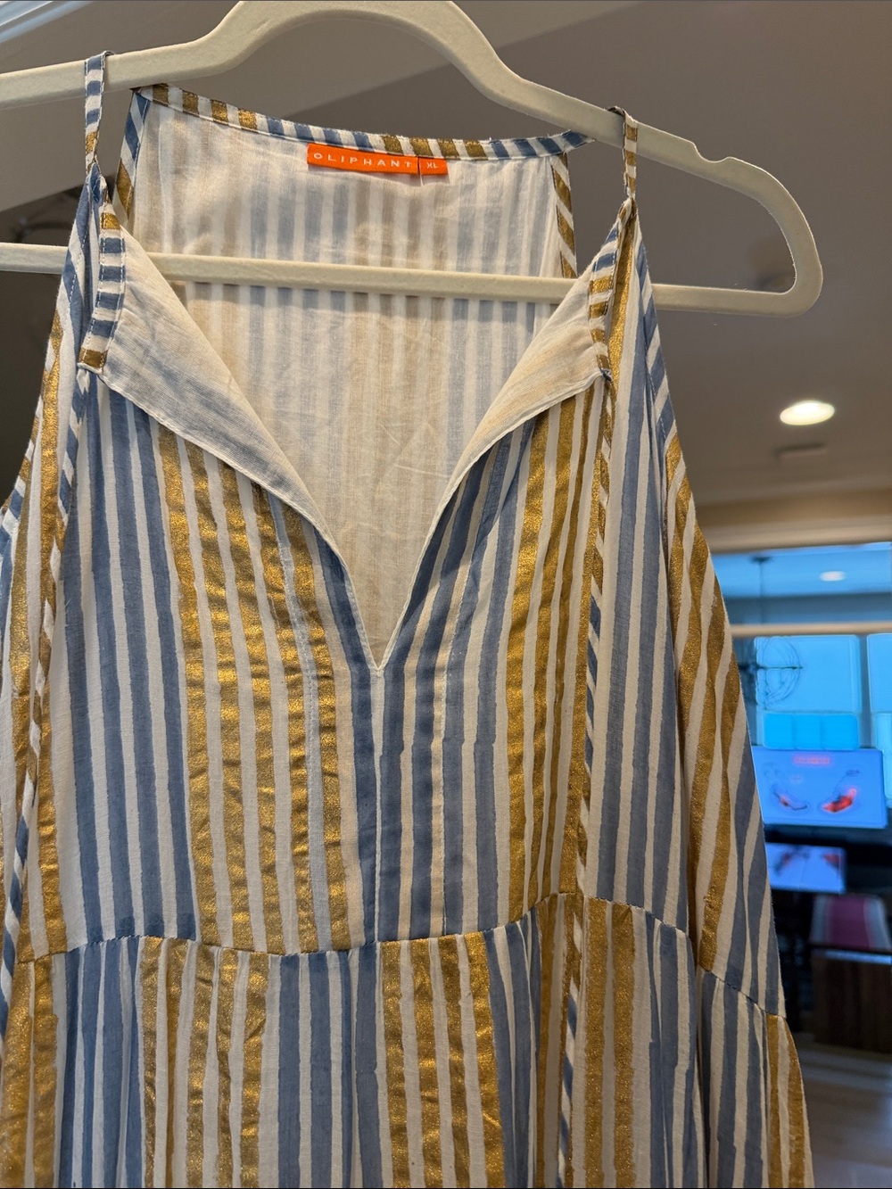 Oliphant Sleeveless Blue cream and gold Striped Tiered Maxi Dress - Picture 3 of 11
